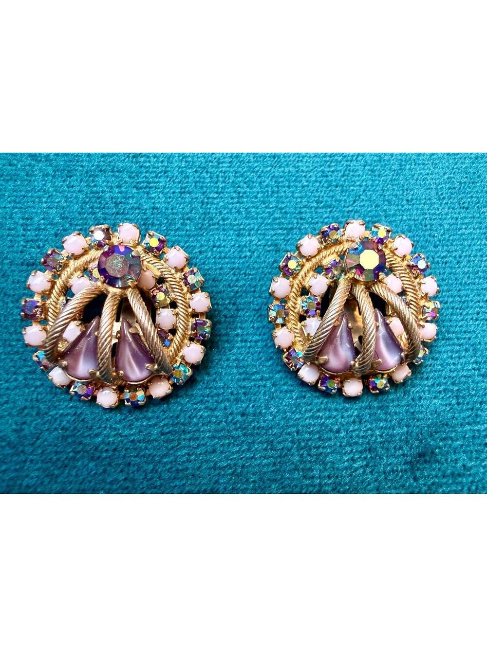 Vintage Alice Caviness Earrings – Glass & Aurora Borealis Clip Ons